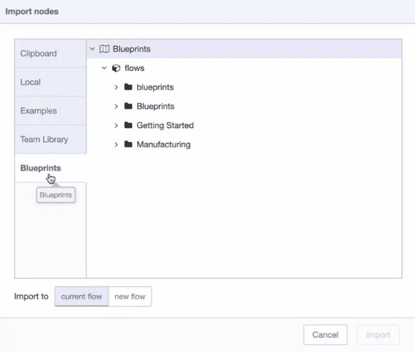 Screenshot of Blueprint Import
