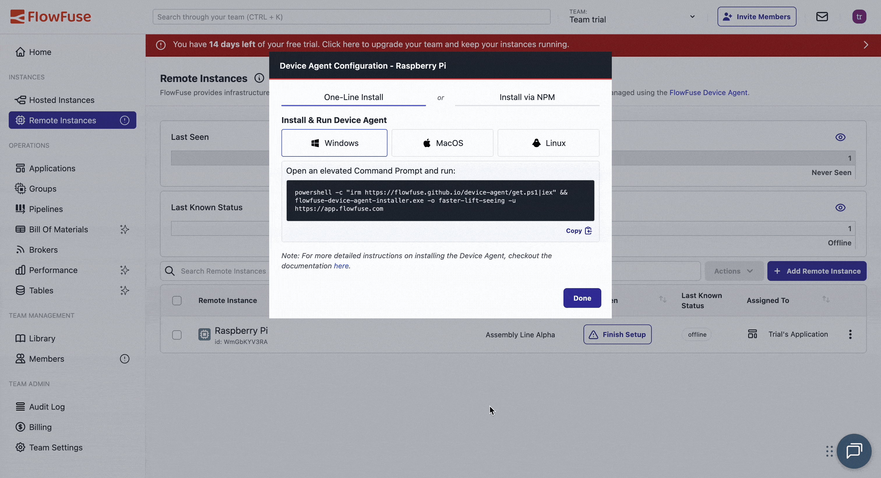 FlowFuse Device Configuration Window